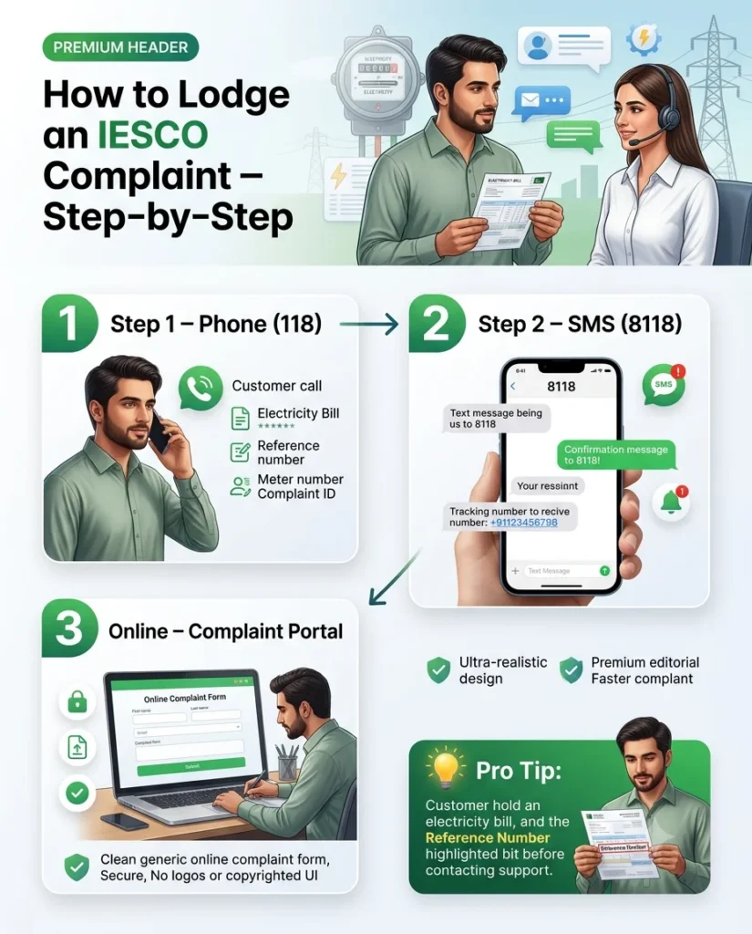 IESCO complaint registration step-by-step process using phone, SMS and online complaint portal
