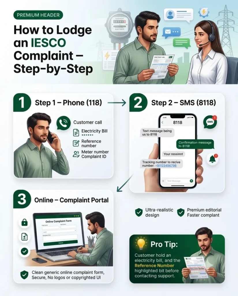 IESCO complaint registration step-by-step process using phone, SMS and online complaint portal